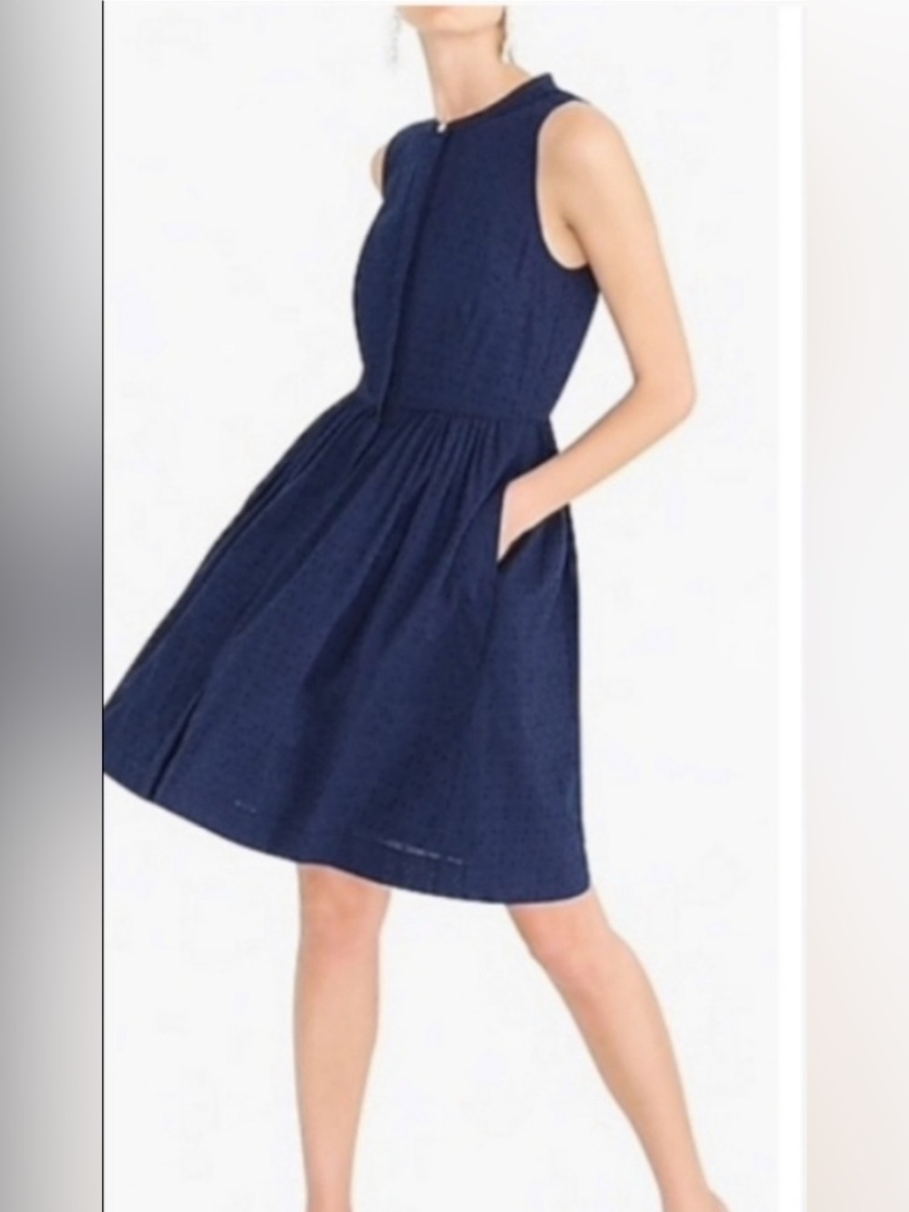 J.Crew Navy Eyelet Sleeveless Button Front Shirtdress Size Small
